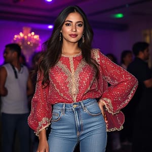 Embellished Blouse with High-Waisted Jeans